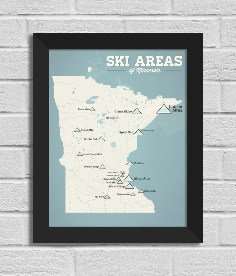 Minnesota Ski Resorts Map 11x14 Print