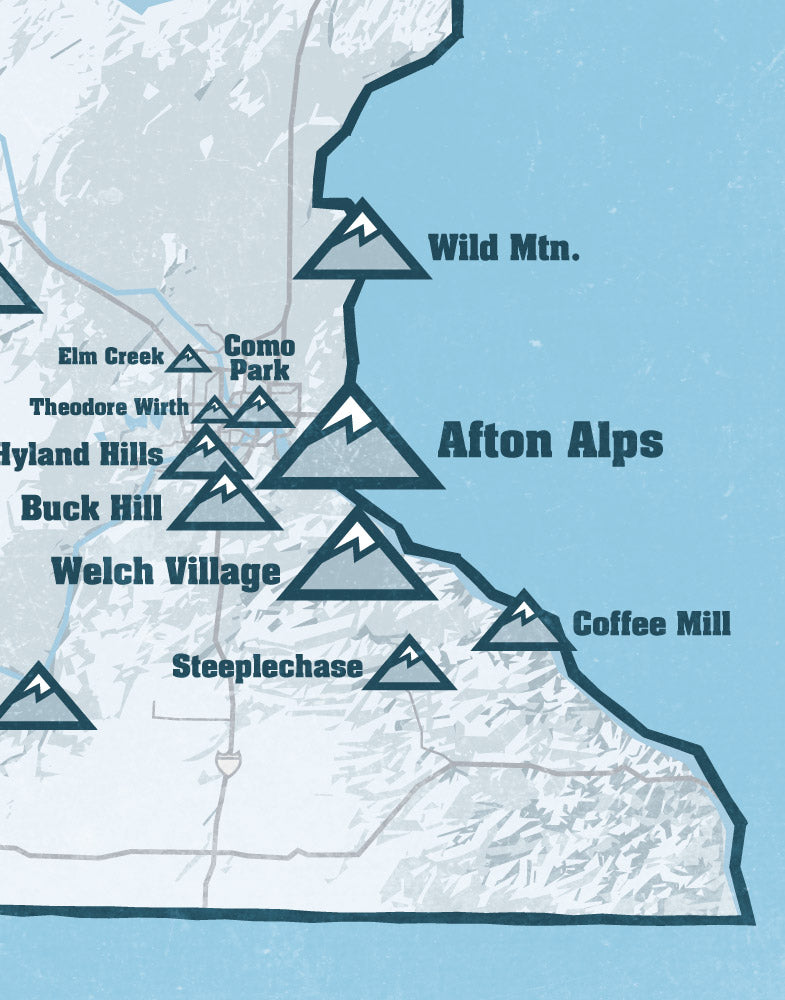 Minnesota Ski Resorts Map Print - white & light blue