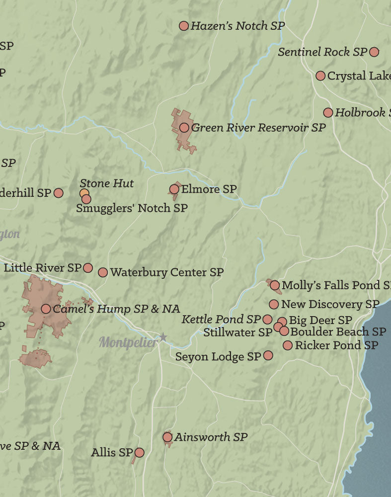 Vermont State Parks Map Print - sage & slate blue