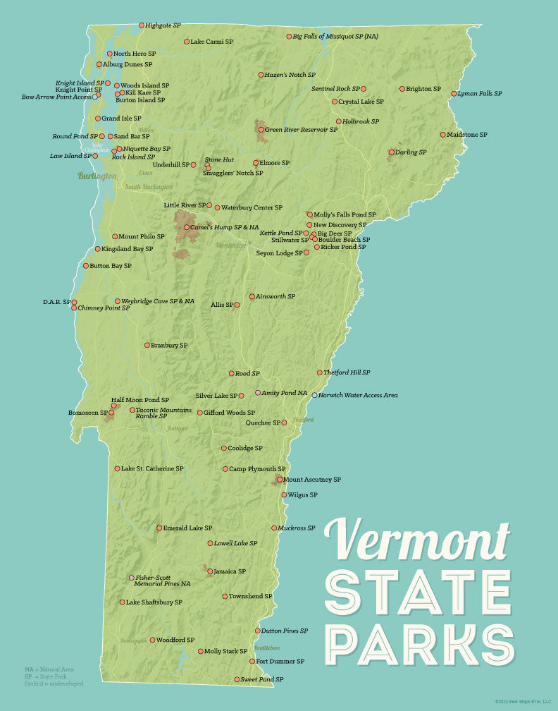 Magnete Da Frigo Vermont – Mappa E Punti Di Riferimento, Souvenir In Resina PVC