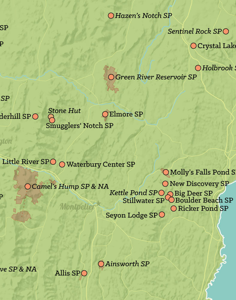 Vermont State Parks Map Print - green & aqua