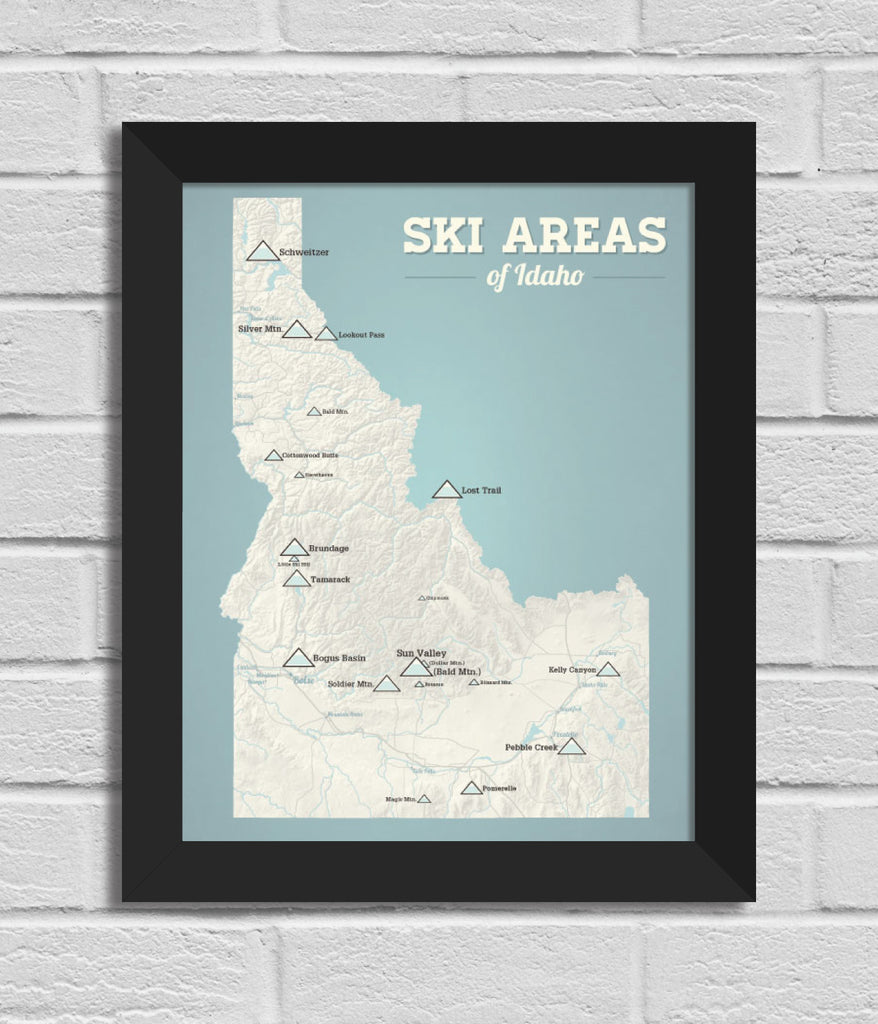 Idaho Ski Resorts Map 11x14 Print