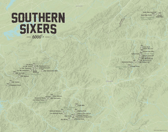 North Carolina & Tennessee 'Southern Sixers' Map 11x14 Print