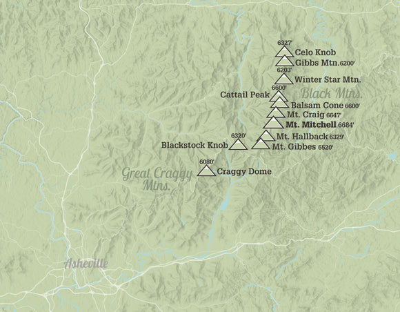 North Carolina 'Southern Sixers' / 'South Beyond 6000' Map Print - sage