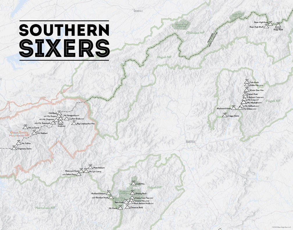 North Carolina 'Southern Sixers' / 'South Beyond 6000' Map Print - gray