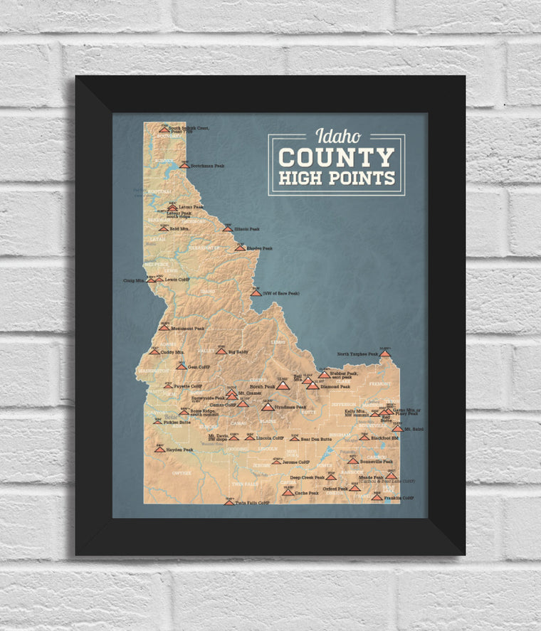 Idaho County Highpoints Map 11x14 Print
