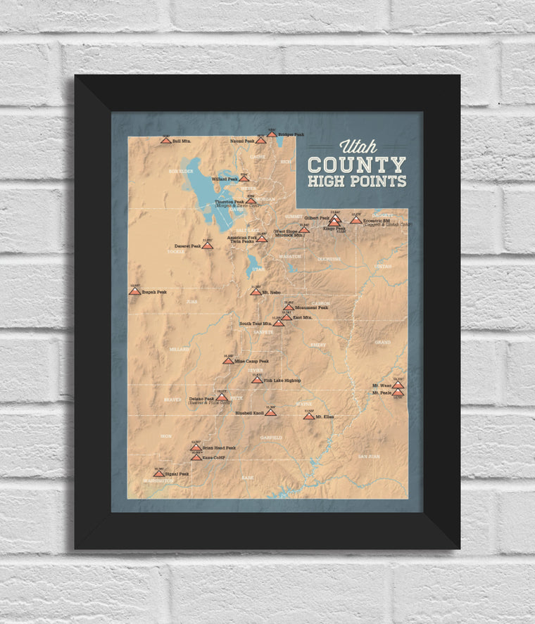 Utah County Highpoints Map 11x14 Print
