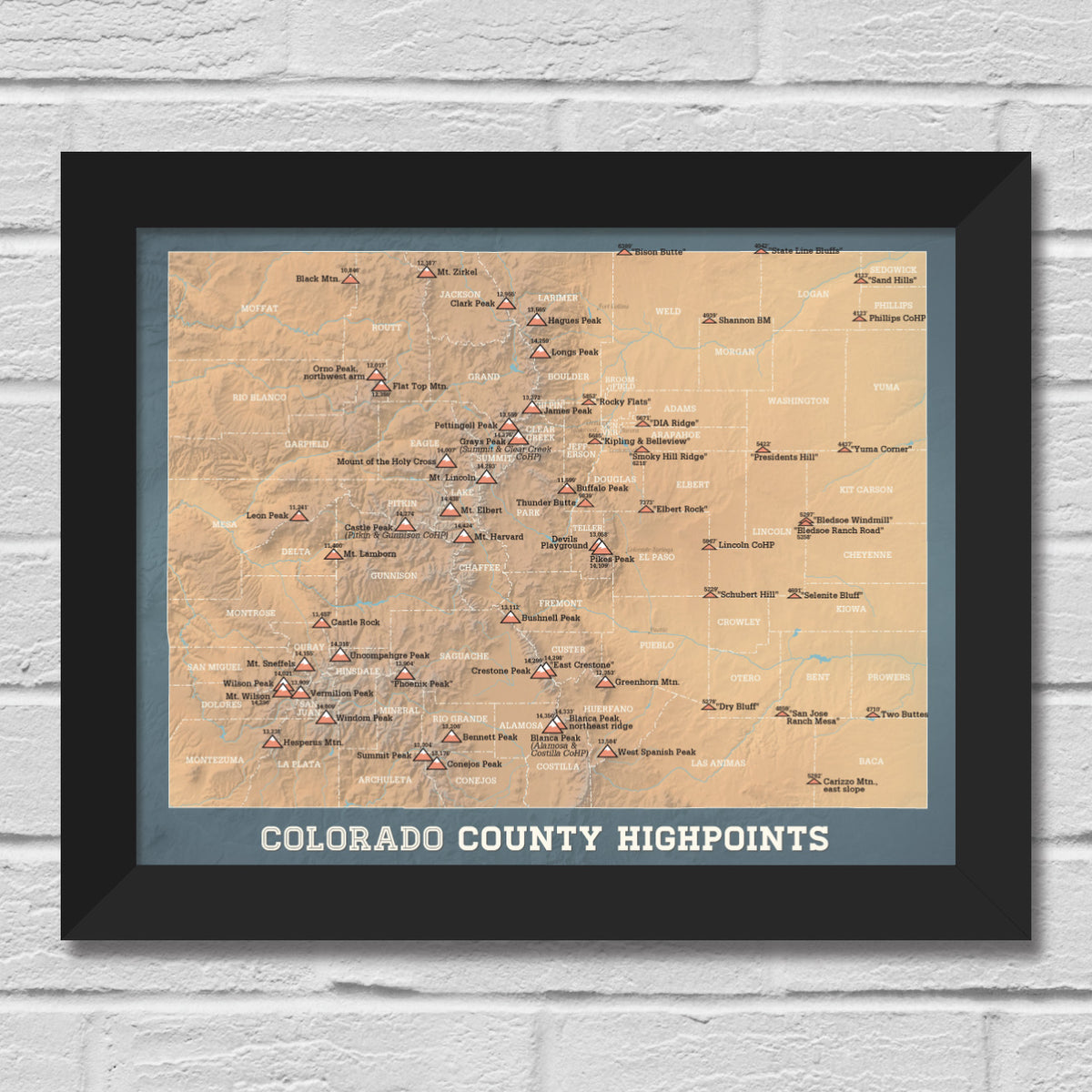 Colorado County Highpoints Map 11x14 Print | Best Maps Ever