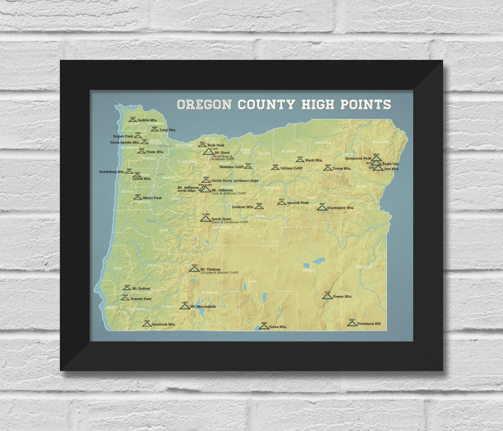 Oregon County Highpoints Map 11x14 Print
