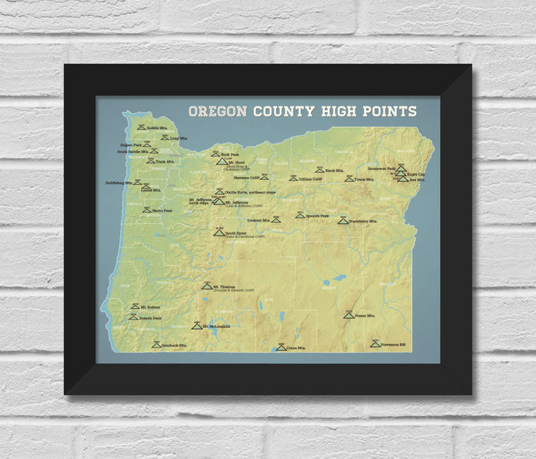 Oregon County Highpoints Map 11x14 Print