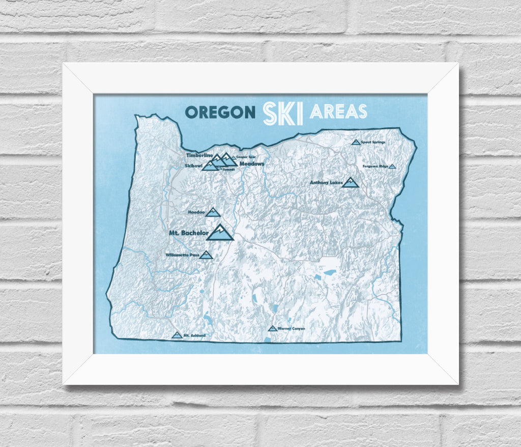 Oregon Ski Resorts Map 11x14 Print