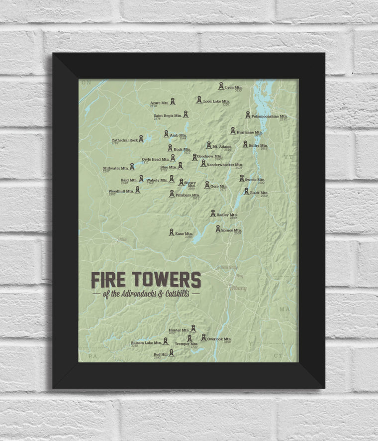 Adirondack Fire Tower Challenge Map 11x14 Print