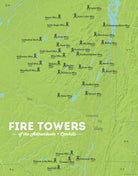 New York Adirondack Catskill ADK Fire Tower Challenge map print - bright green