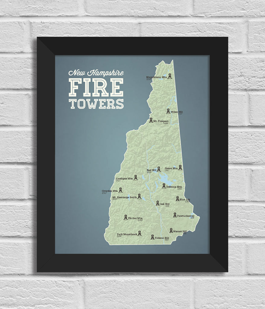 New Hampshire Fire Tower Quest Map 11x14 Print