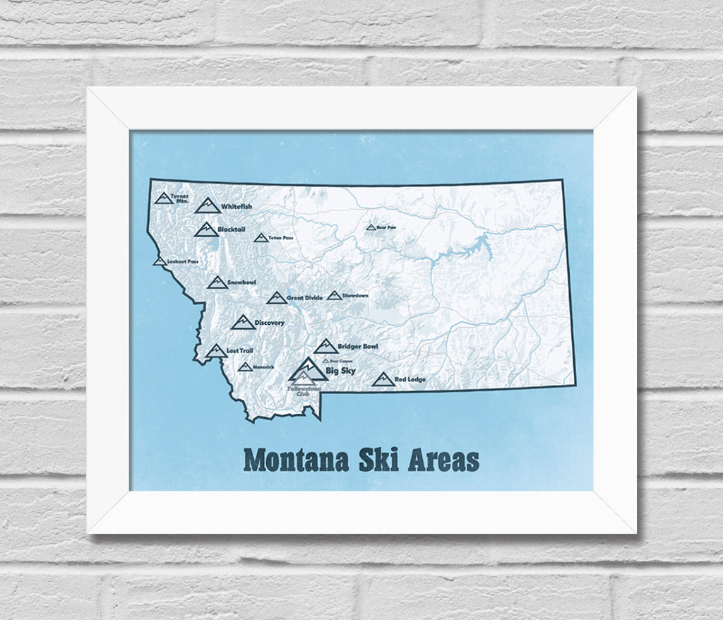 Montana Ski Resorts Map 11x14 Print
