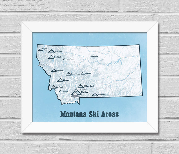 Montana Ski Resorts Map 11x14 Print