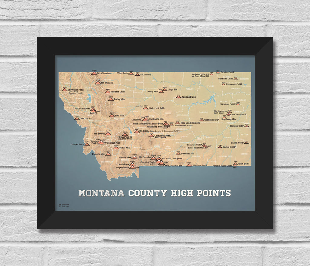 Montana County Highpoints Map 11x14 Print