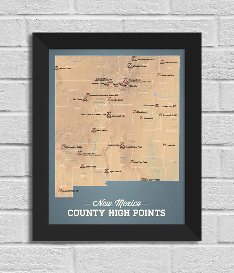 New Mexico County Highpoints Map 11x14 Print