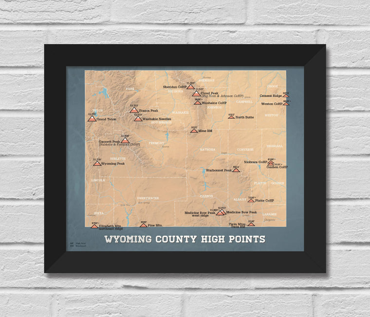 Wyoming County Highpoints Map 11x14 Print