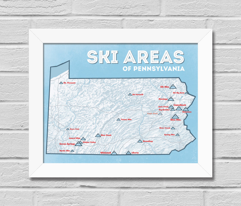 Pennsylvania Ski Resorts Map 11x14 Print