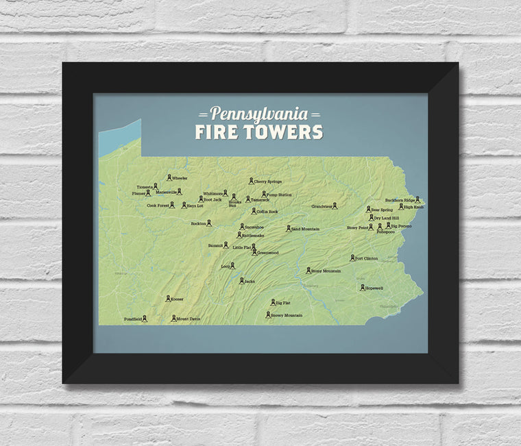 Pennsylvania Fire Towers Map 11x14 Print