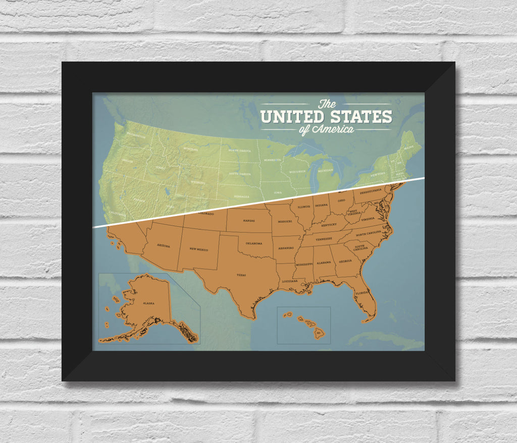 USA 50 States Scratch-Off Checklist Map 11x14 Print