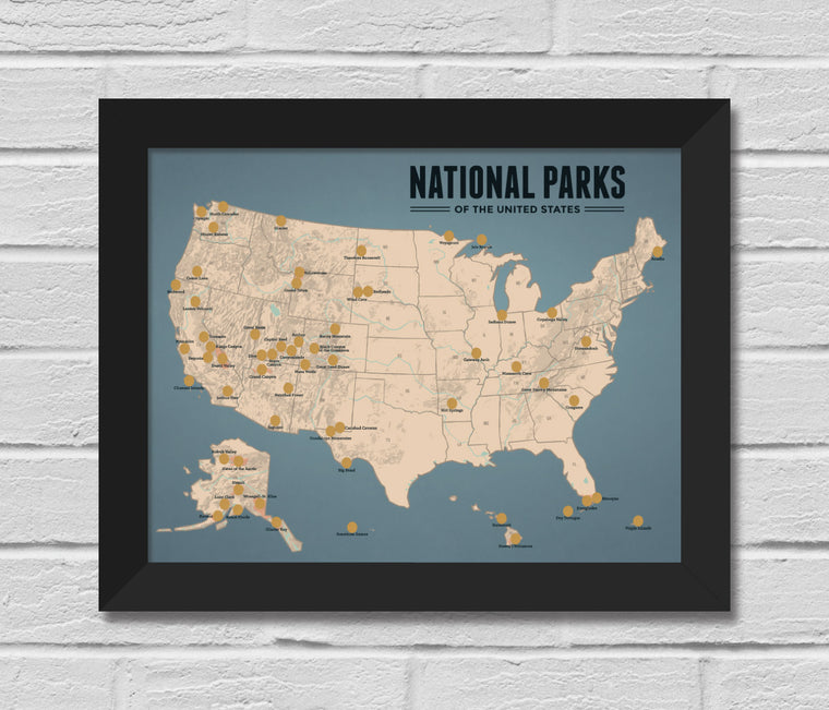 US National Parks Scratch-Off Checklist Map 11x14 Print (2019 edition)