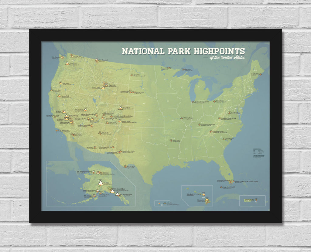 US National Park Highpoints Map 18x24 Poster