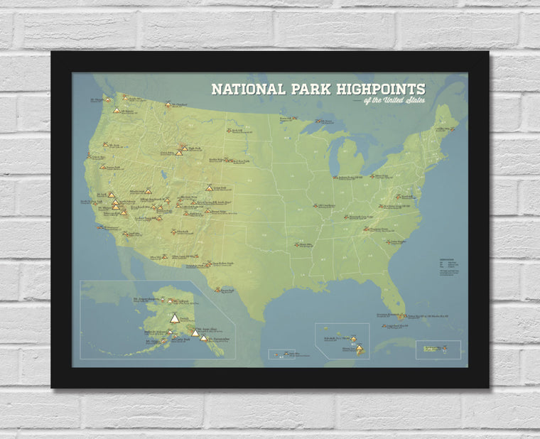 US National Park Highpoints Map 18x24 Poster