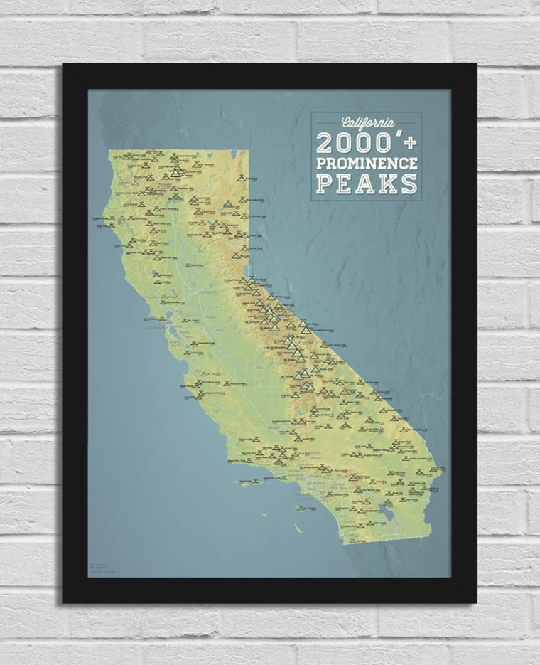 California 2000' Prominence Peaks Map 18x24 Poster