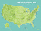 USA Skydiving Dropzones Map Poster - green & aqua