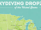 USA Skydiving Dropzones Map Poster - green & aqua