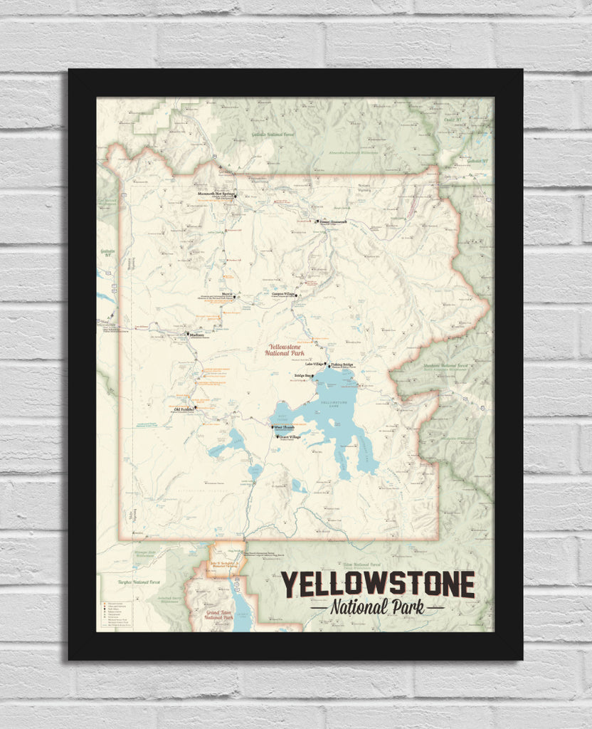 Yellowstone National Park Map 18x24 Poster