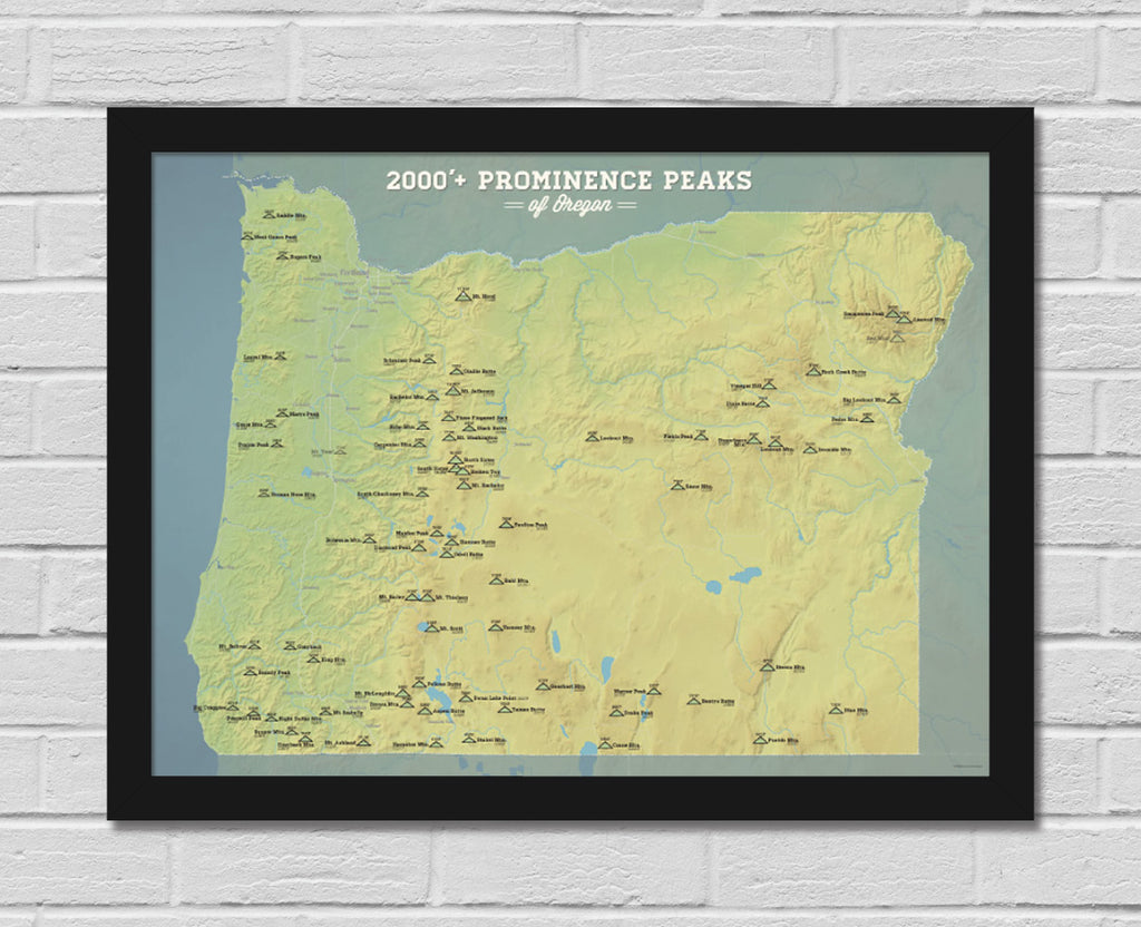 Oregon 2000' Prominence Peaks Map 18x24 Poster
