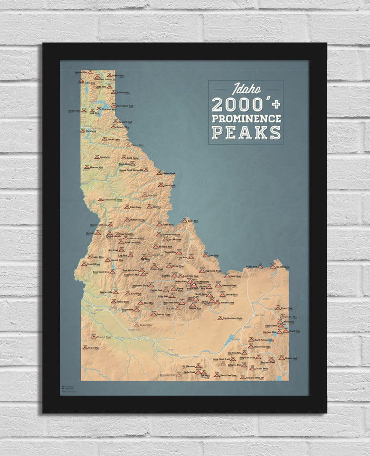 Idaho 2000' Prominence Peaks Map 18x24 Poster