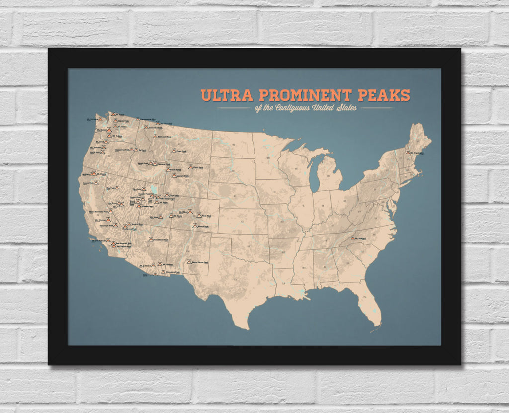 Ultra Prominent Peaks Map 18x24 Poster - 48 states