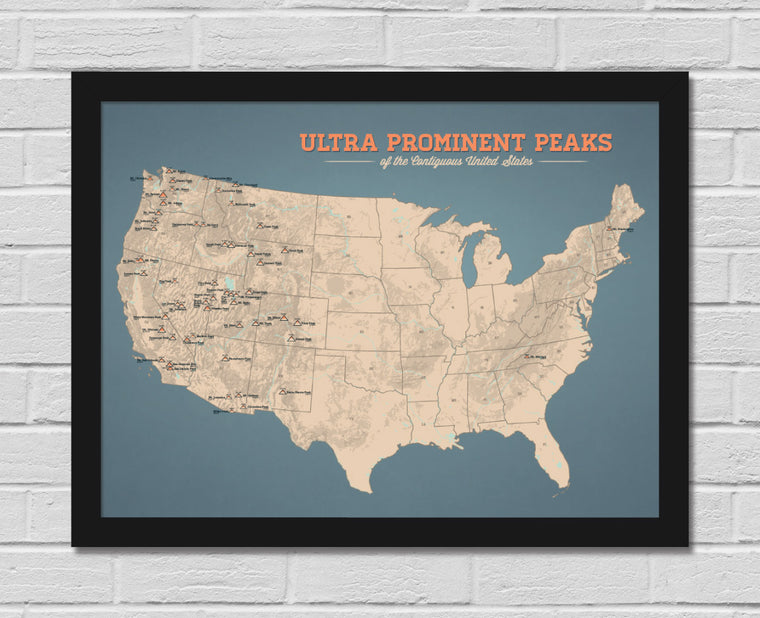Ultra Prominent Peaks Map 18x24 Poster - 48 states