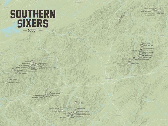 North Carolina & Tennessee 'Southern Sixers' Map 18x24 Poster