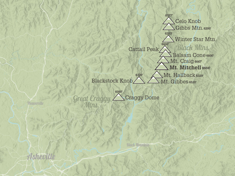 North Carolina 'Southern Sixers' / 'South Beyond 6000' Map Poster - sage