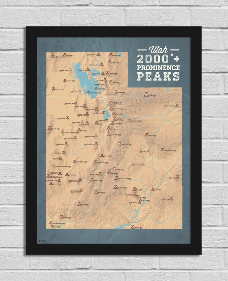 Utah 2000' Prominence Peaks Map 18x24 Poster