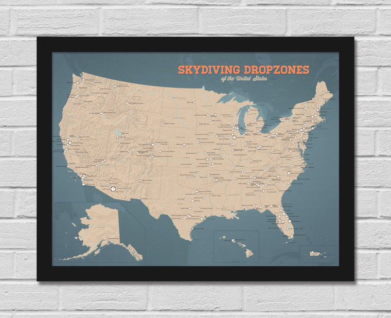 US Skydiving Dropzones Map 18x24 Poster