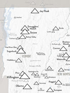 New England Ski Areas Resorts Map Poster - white & gray