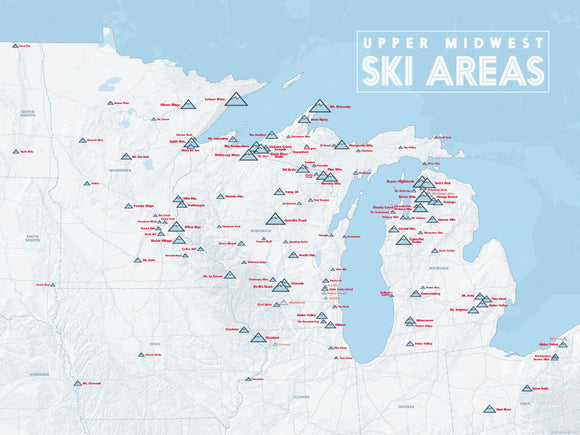 Upper Midwest Ski Resorts Map 18x24 Poster