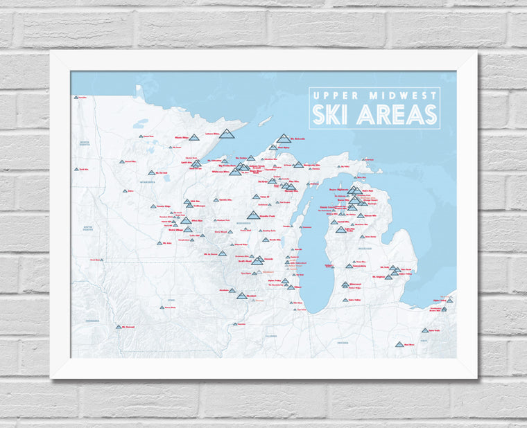 Upper Midwest Ski Resorts Map 18x24 Poster
