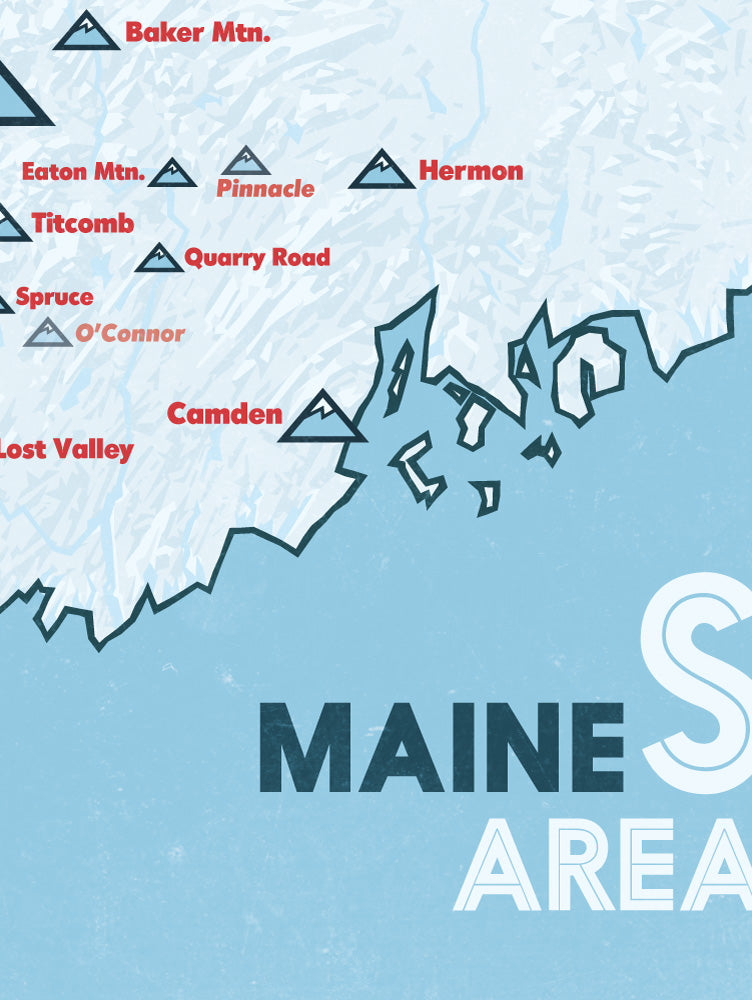 Maine Ski Resorts map poster - white & light blue