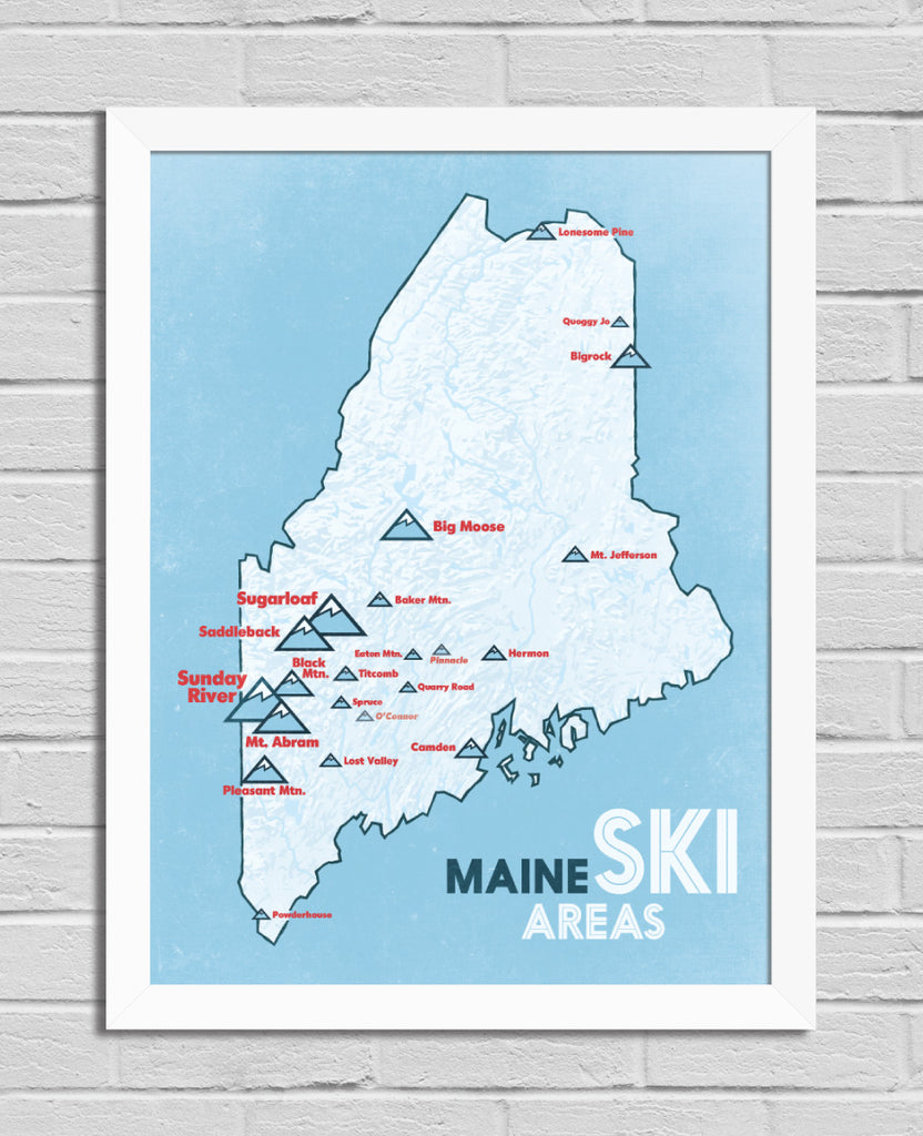 Maine Ski Resorts Map 18x24 Poster