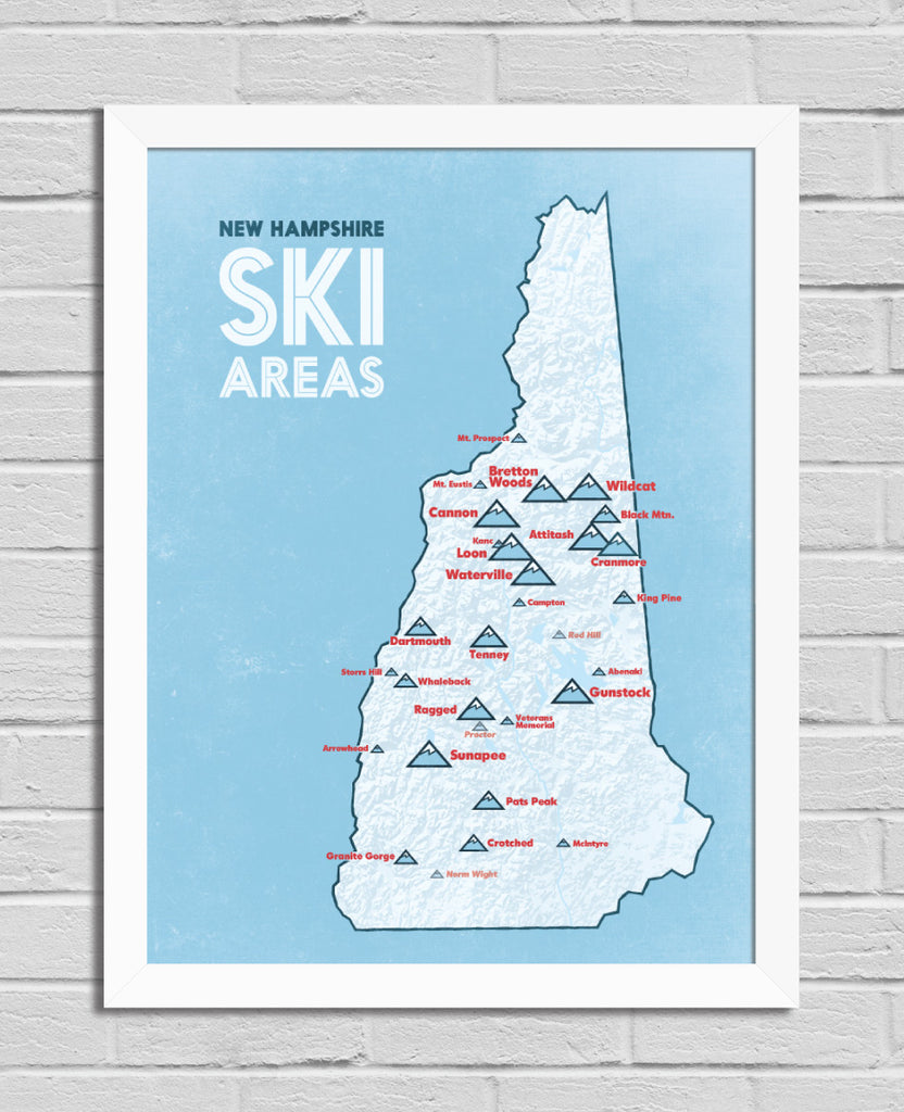New Hampshire Ski Resorts Map 18x24 Poster