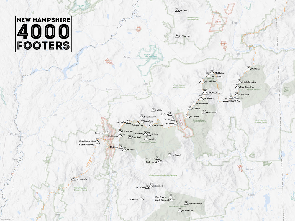 New Hampshire 4000 Footers Map Poster - gray