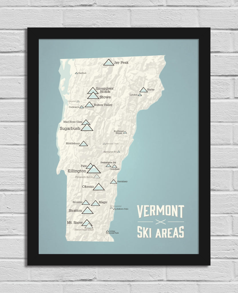 Vermont Ski Resorts Map 18x24 Poster