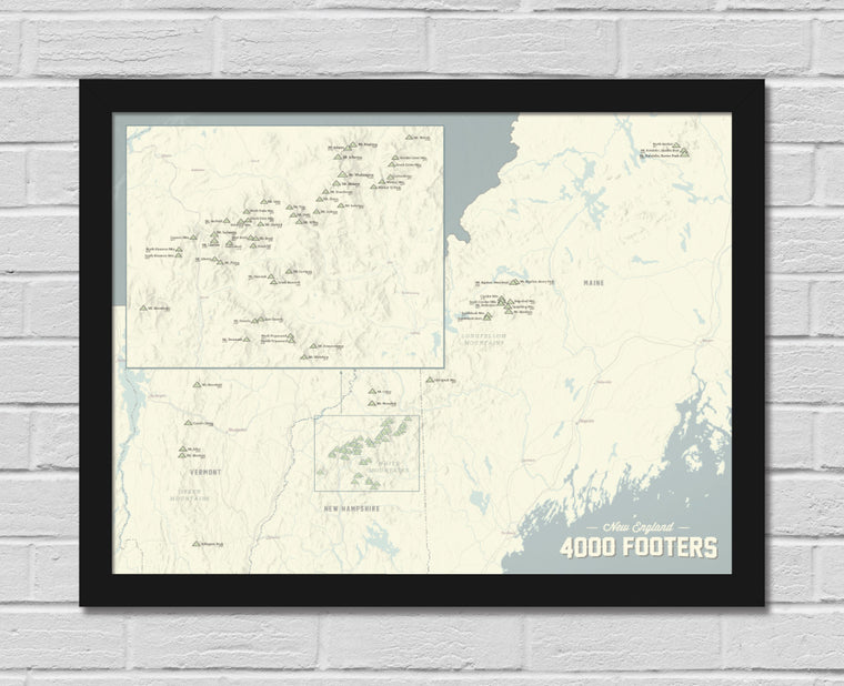 New England 4000 Footers Map 18x24 Poster